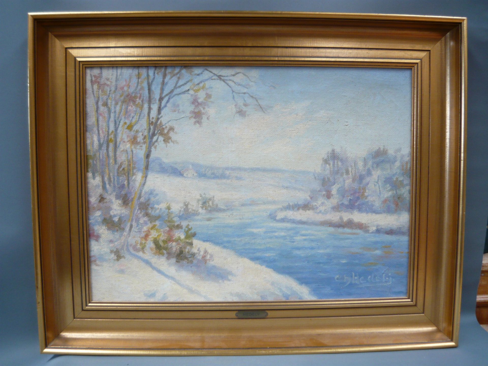 Ch. Hedely. Winterlandschaft. Öl/Lw. Sig. Maß ca. 42x60cm (R. 60x75cm).