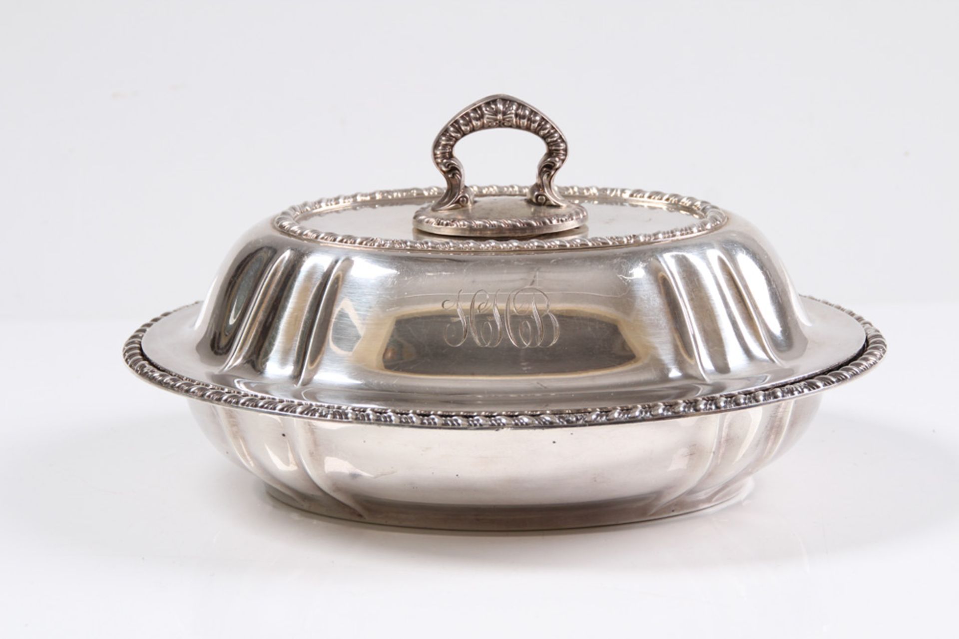 Deckelterrine. Sterling 925. Ovale