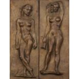 Paar Bronze Reliefplaketten "weibliche Akte"