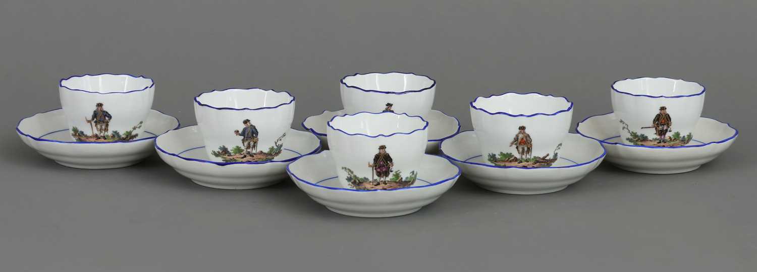 6 MEISSEN Mokkatassen und Untertassen mit Bergmannmotiven