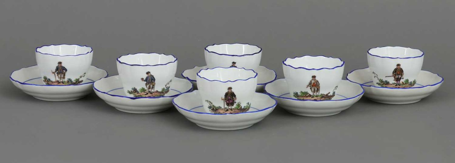 6 MEISSEN Mokkatassen und Untertassen mit Bergmannmotiven