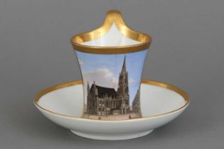 Biedermeier Ansichtentasse mit Untertasse "Wiener Stephansdom"