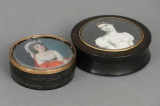 2 Lackdosen des 18./19. Jahrhunderts mit Miniaturmalereien