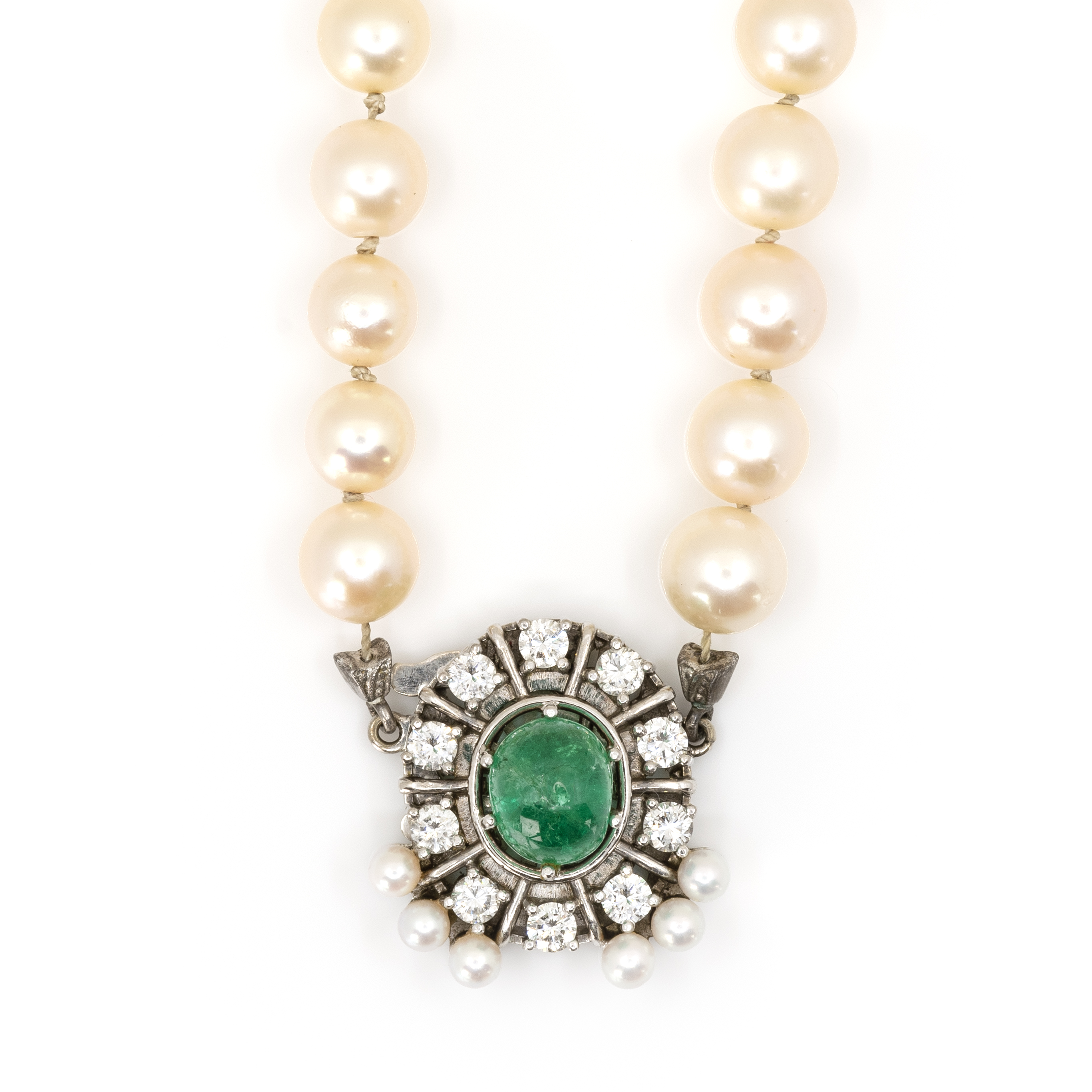 Perlencollier mit Smaragd-Diamantschließe - Image 2 of 5