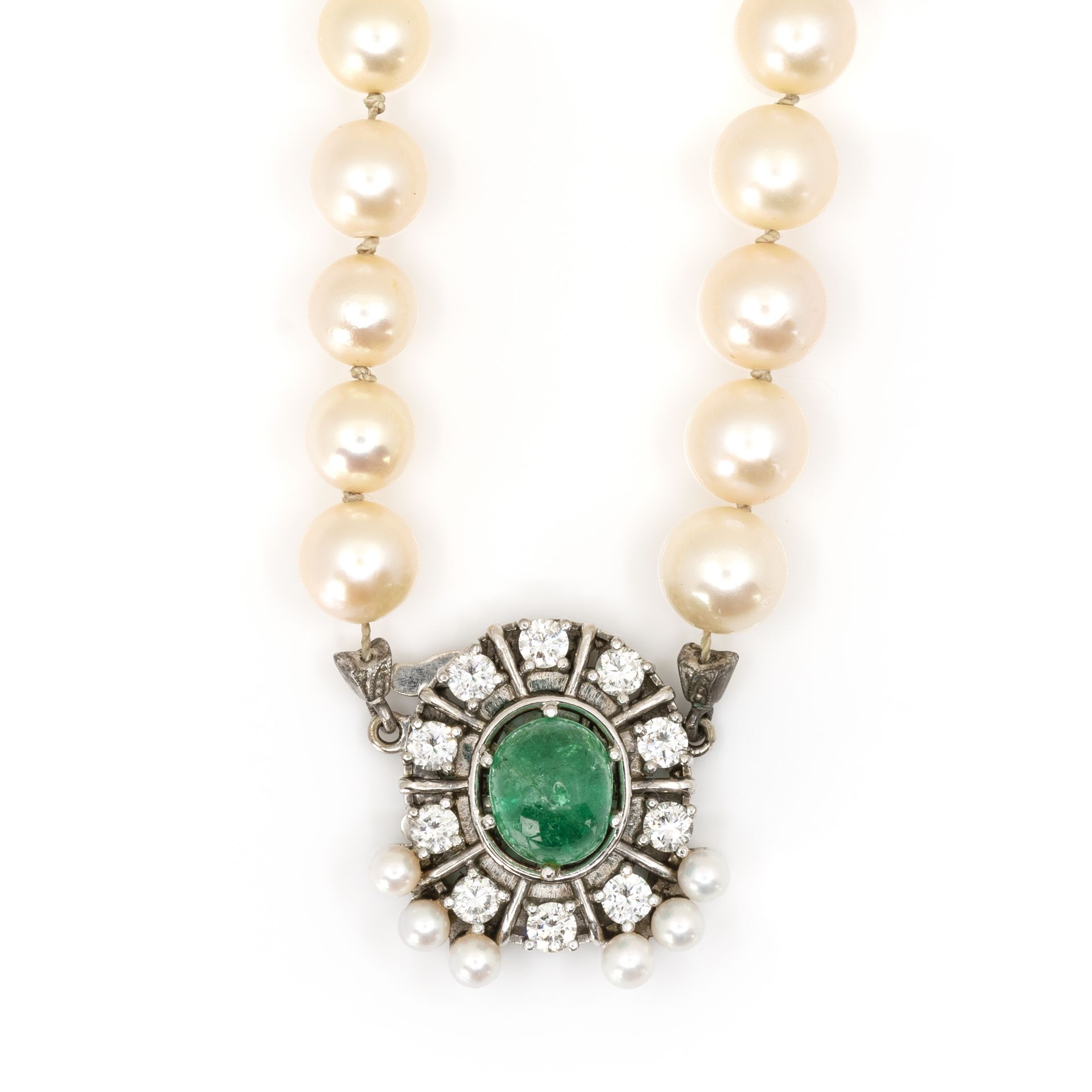 Perlencollier mit Smaragd-Diamantschließe - Bild 2 aus 5
