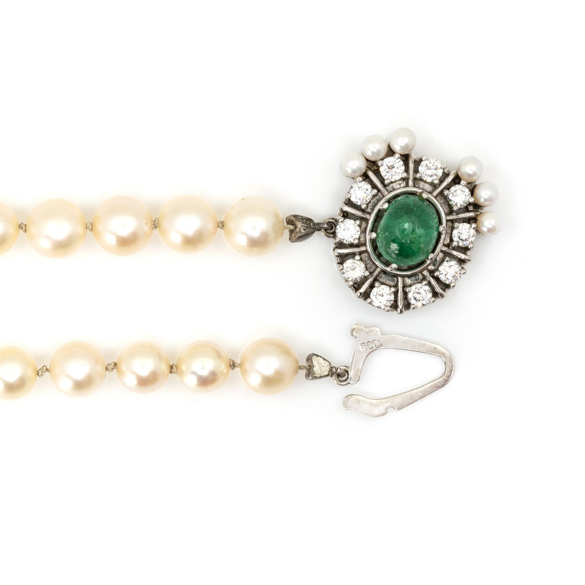 Perlencollier mit Smaragd-Diamantschließe - Bild 5 aus 5