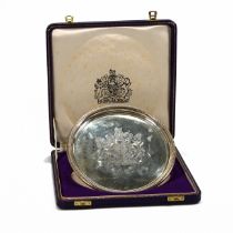 An Historical Heirloom silver commemorative tray for the Royal Silver Wedding anniversary of HM Q...