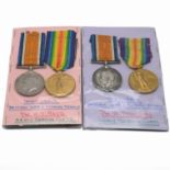 Two groups of World War One medals each comprising a 1914-18 War Medal and a Victory Medal awarde...