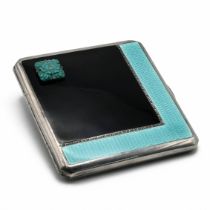 An Art Deco silver and enamelled cigarette case, Birmingham 1934, the black and pale blue cover s...