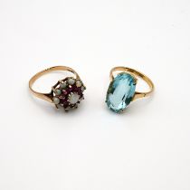 A 9 carat gold opal and garnet cluster ring; with a single stone dress ring, stamped ‘375; 6.5 gr...