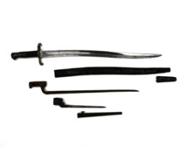 Three bayonets comprising: a 19th Century Brown Bess socket bayonet; a British No 4 Mk2 Spike Bay...