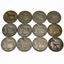 A selection of 12 silver half crowns minted for use in Ireland between 1928 and 1942. The coins i...