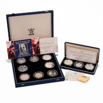 A pair of silver proof coin sets issued by the Royal Mint in 1994 and 1995, both commemorating WW...