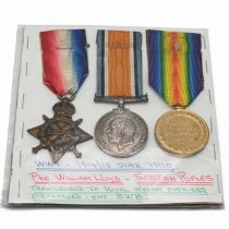 A World War One medal trio comprising a 1914-15 Star, Silver War Medal and a Victory Medal to PTE...