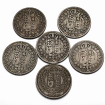 A date run of the sterling silver Queen Victoria 'Jubilee Head' half crown coins issued between 1...