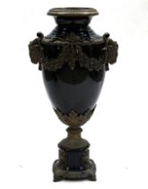 A large Empire Revival Floor Urn of cobalt blue ceramic in gilt brass mounts profusely decorated ...