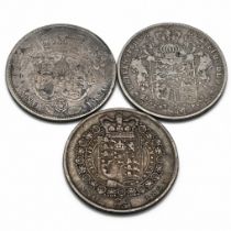 A type set of the three types of half crown coins issued during the reign of King George IV. The ...