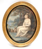 Thomas Cheesman (1760-circa 1835) - Young Lady dressed as a Shepherdess in a Landscape. Stipple e...