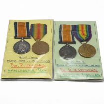 Two groups of World War One medals each comprising a 1914-18 War Medal and a Victory Medal awarde...