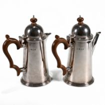 A good silver cafe au lait set, Blackmore & Fletcher Ltd, London 1934, of plan tapering cylindric...