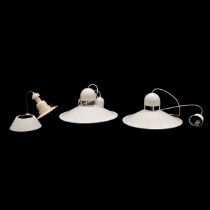 Two 1970's Danish hanging ceiling lights with original off white finish, and one smaller vintage ...