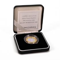 1999 Royal Mint, Rugby World Cup Silver Proof Piedfort £2 Coin featuring a holographic centre, ma...