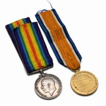 A pair of World War One medals to include the silver War Medal and the Victory Medal issued to
44...