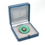 Anton Michelin, a green enamelled Marguerite daisy pendant brooch, with London import mark
for 19...