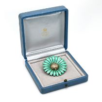 Anton Michelin, a green enamelled Marguerite daisy pendant brooch, with London import mark for 19...