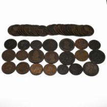 An assortment of GB and world copper/bronze coinage to include: 1797 Cartwheel Pennies; French De...