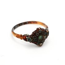 A Victorian emerald and rose cut diamond 18 carat gold ring, hallmark only partial, finger size O...