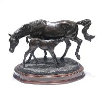 Gill Parker (born 1951) - "Mare and Suckling Foal" - bronze with a dark brown patina, signed 'Gil...