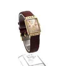 Chalet, a gentleman’s 1940s mechanical wrist watch, stamped ’14k’, the rectangular dial set with ...