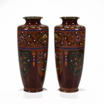 A Pair of early 20th Century Meiji period Japanese cloisonné vases bearing the mark of the renown...