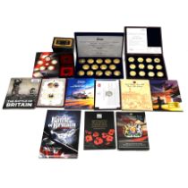 A collection of Military and War related commemorative coins and medallions to include: History o...