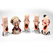 Five smoking head ashtrays including 'Sweet Adeline', 'For He's a Jolly good Fellow' and 'By The ...