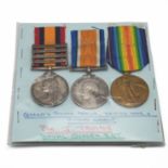 A group of three medals to include: Queen's South Africa Medal, Silver War Medal and WWI Victory ...
