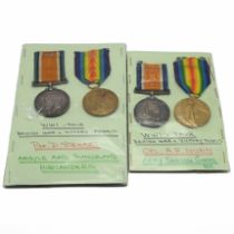 Two groups of World War One medals each comprising a 1914-18 War Medal and a Victory Medal awarde...