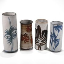 A collection of four 20th Century pottery cylinder vases from the Briglin studio, variously decor...