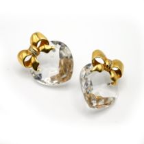 Kiki McDonough, a pair of rock crystal heart and diamond 18 carat gold ear studs, stamped
‘KMcD’,...