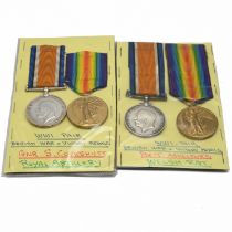 Two groups of World War One medals each comprising a 1914-18 War Medal and a Victory Medal awarde...