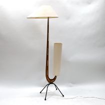 A mid Century French floor lamp by Jean Rispal designed in 1950. Teak body with metal legs, the
f...