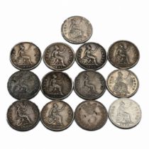 A group of thirteen sterling silver fourpence (groats) and threepence coins minted during the rei...