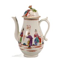 A first period, circa 1770, Worcester coffee pot with lid, in famille rose, hand painted over-gla...