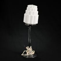 A vintage Art Deco Table Lamp with Chrome column stem and milk glass shade.  c1930s-40s. It will ...