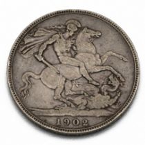 1902 King Edward VII sterling silver five shillings crown coin. A sterling silver coin minted on ...