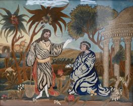 A Georgian silk picture: Noli me Tangere. Embroidered silk and body colour on paper, 46.5cm x 61c...