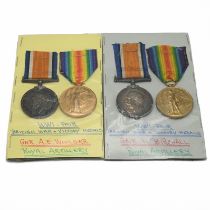 Two groups of World War One medals each comprising a 1914-18 War Medal and a Victory Medal awarde...