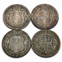 A selection of four half crowns from the reigns of King Edward VII and King George V to include t...