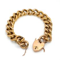 A bracelet, of alternating trios of plain and textured hollow curb links, each stamped ‘9ct’, to ...